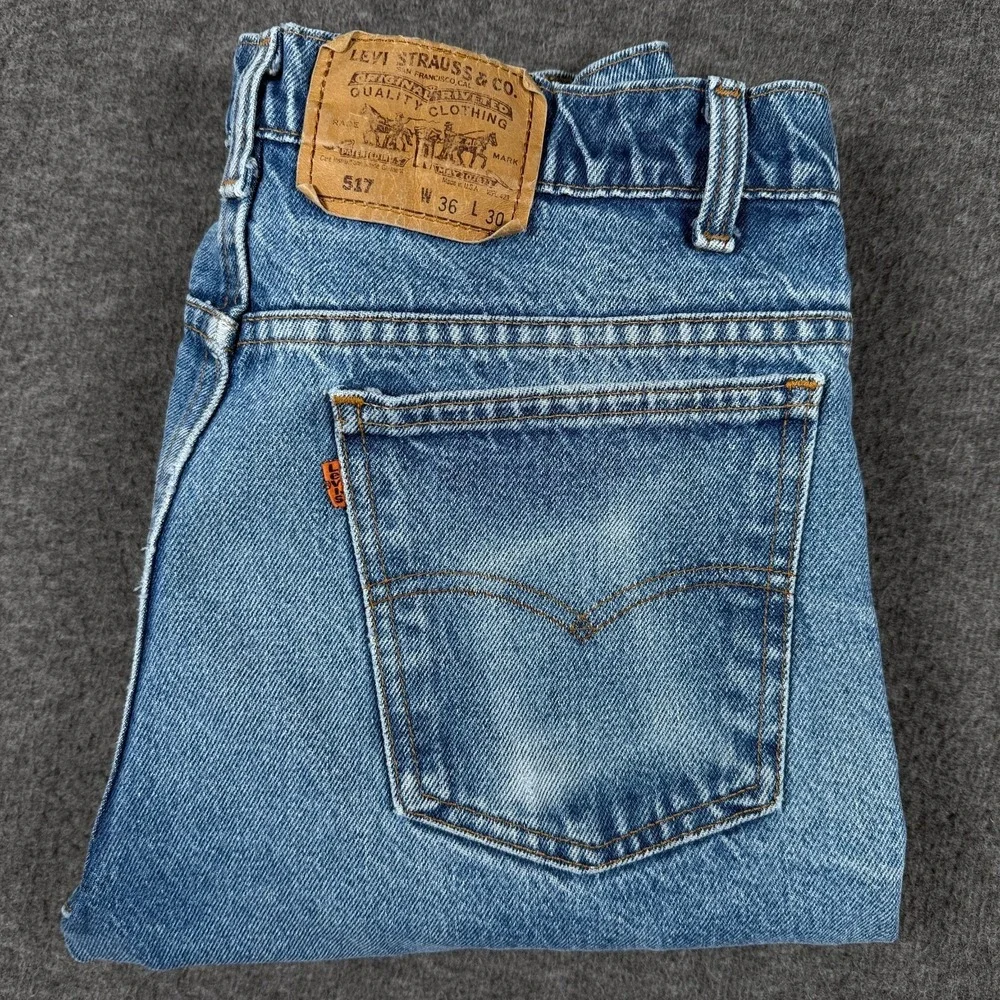 Vintage Levis 517 Jeans Mens 36x30 Orange Tab Made USA Blue Distressed Denim - Picture 2 of 14